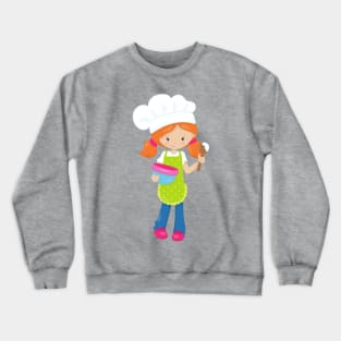 Baking, Baker, Bakery, Cute Girl, Orange Hair Crewneck Sweatshirt